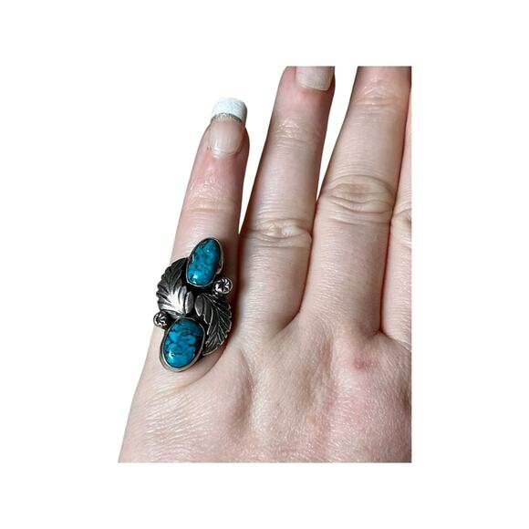 Vintage sterling silver two stone turquoise Native American ring size 5 - Picture 6 of 7